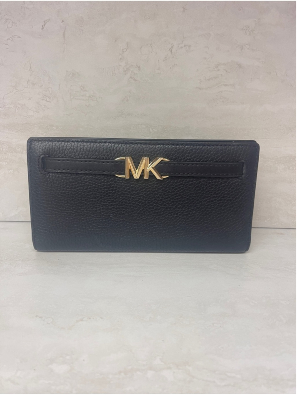 Michael Kors Reed Black Pebbled Leather Bifold Snap Wallet